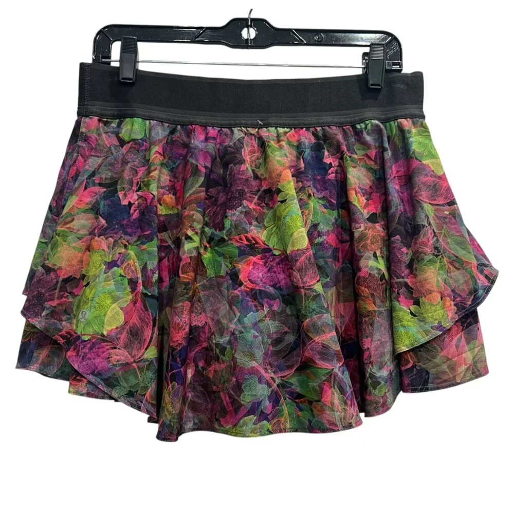 lululemon athletica Black Waistband Multi-Color Floral Mini Skirt